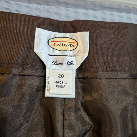 Talbots Women's Choc. Brown Trousers 100% Pure Silk Size 20 Office Professional - Picture 7 of 10